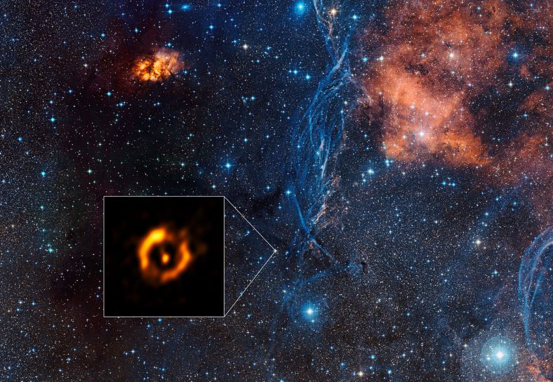 双星IRAS 08544-4431位于帆船座方向，这是它所在天区的位置。