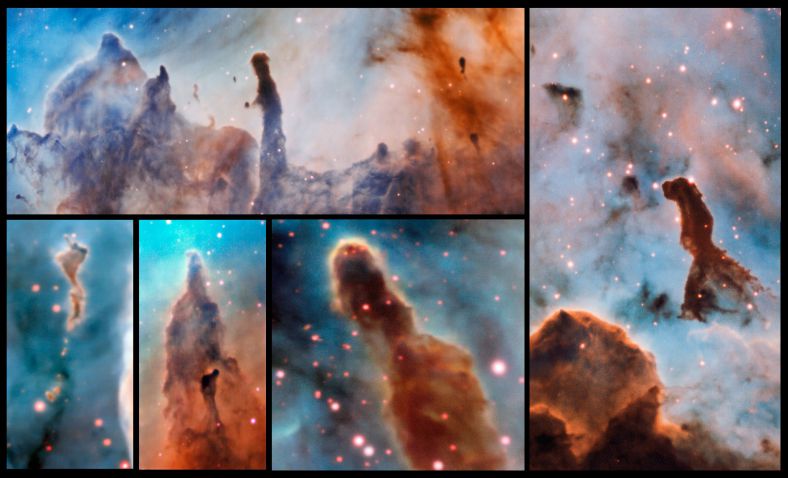 船底星云(Carina Nebula)内的多个巨型柱状结构