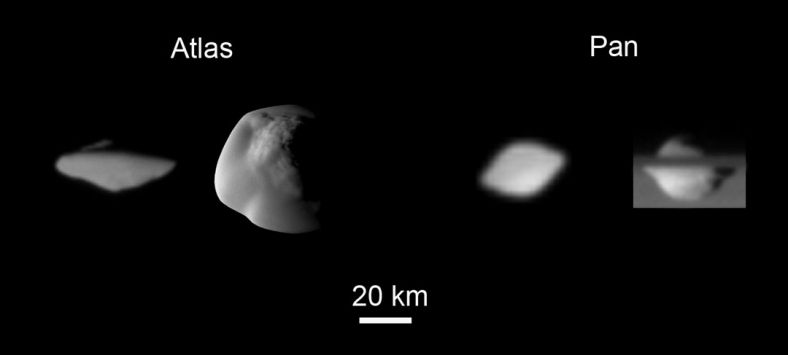 土卫十五长约25英里、宽约22英里，在外形上与土卫十八非常相似，轨道也都处于土星环平面内。