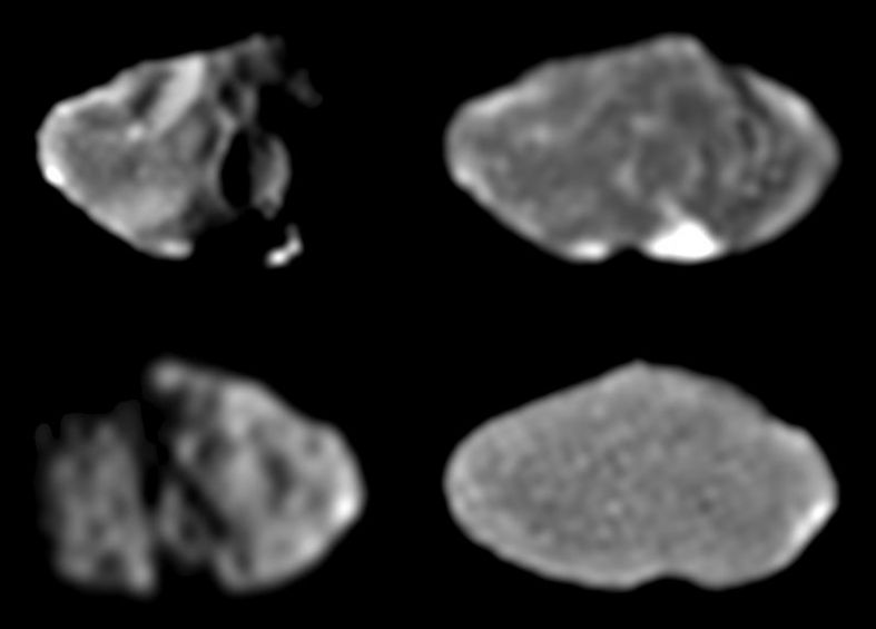 木卫五Amalthea在不同时间的四幅照片（伽利略号摄）