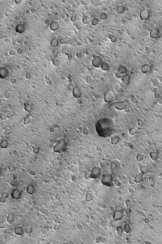 火星上的一个陨石坑群（火星全球勘探者摄）
