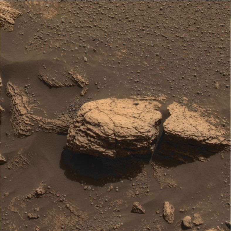 火星地面裸露的岩层局部特写