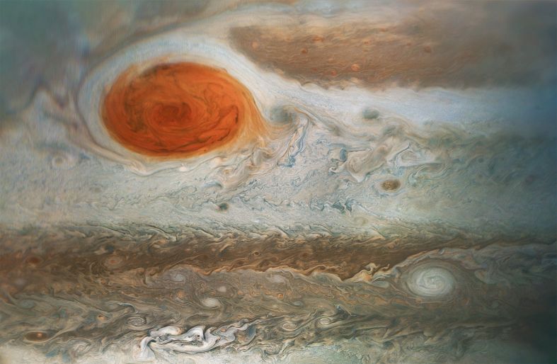 木星标志性的大红斑及周围湍流区域